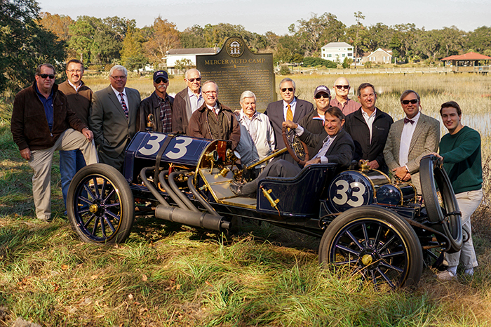 Members of the Oglethorpe Driving Club with a 1911 EMF 30, owned by Dale Critz, Jr., that was driven in the 1911 Great Savannah Races by Jack Tower. Pictured, left to right: Richard Papy, Joel Carter, Michael Shortt, Ken Schuster, Ralph Tolman, Todd Groce, Joost Gompels, Carlton Joyce, Jay Javetz, Dale Critz, Jr., Jim Piette, Quintin Cowart, Jack Eades, and John Critz. Photo courtesy of Robertson & Markowitz Advertising and PR, Inc.