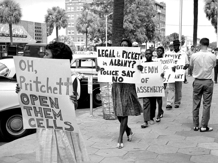 Picketers object to arbitrary arrest of civil rights leaders during peaceful antisegregation demonstration.  (Photo by Donald Uhrbrock//Time Life Pictures/Getty Images)