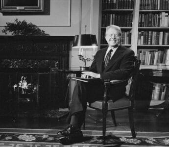 President Jimmy Carter at the White House during a fireside chat on the Panama Canal Treaty, Washington, D.C.