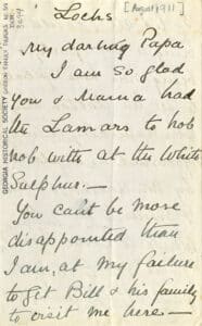 Juliette Gordon Low to William Washington Gordon, August 1911. From the Gordon Family papers, MS 318.