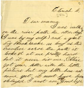 Letter from Juliette Gordon Low in Etowah to Nelly Kinzie Gordon, 1876. From the Gordon Family paper, MS 318. MS 318-14-141-2957A.