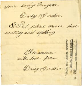 Letter from Juliette Gordon Low in Etowah to Nelly Kinzie Gordon, 1876. From the Gordon Family paper, MS 318. MS 318-14-141-2957A.