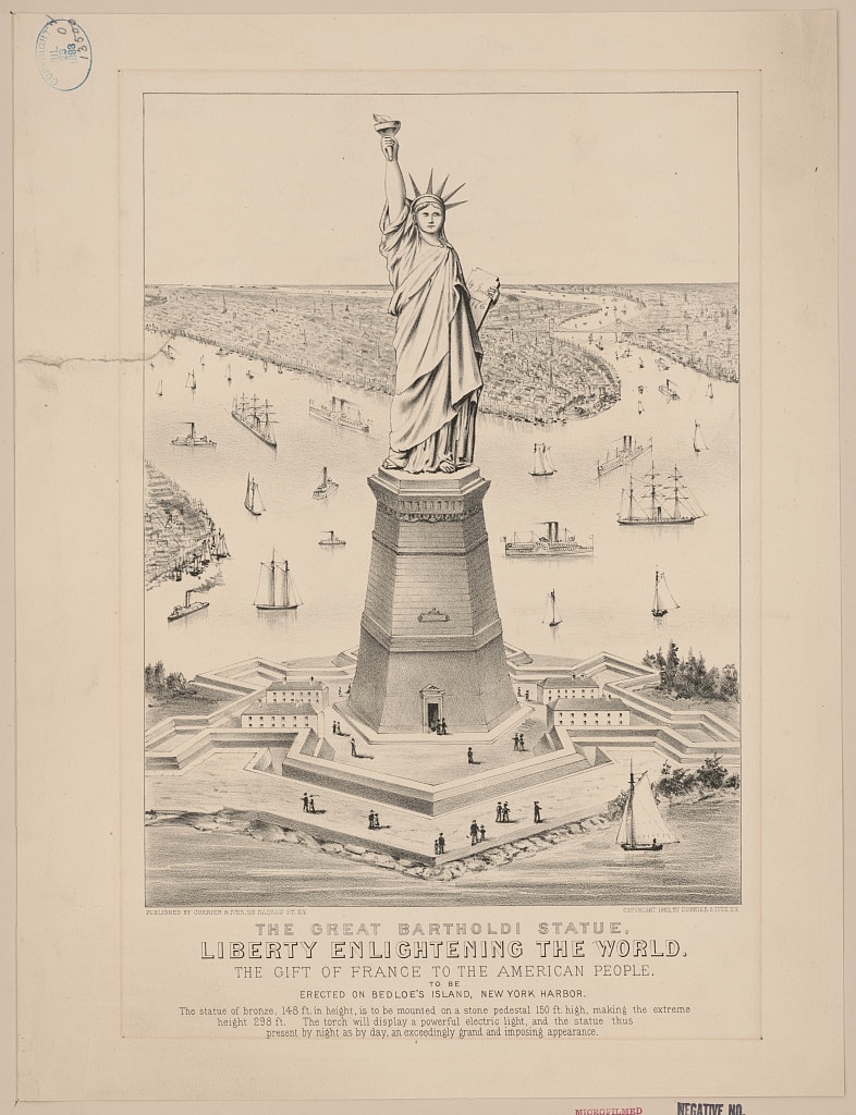 Currier & Ives. The great Bartholdi statue, Liberty Enlightening the World--The gift of France to the American people. , ca. 1883. New York: Published by Currier & Ives. Photograph. https://www.loc.gov/item/97502725/.