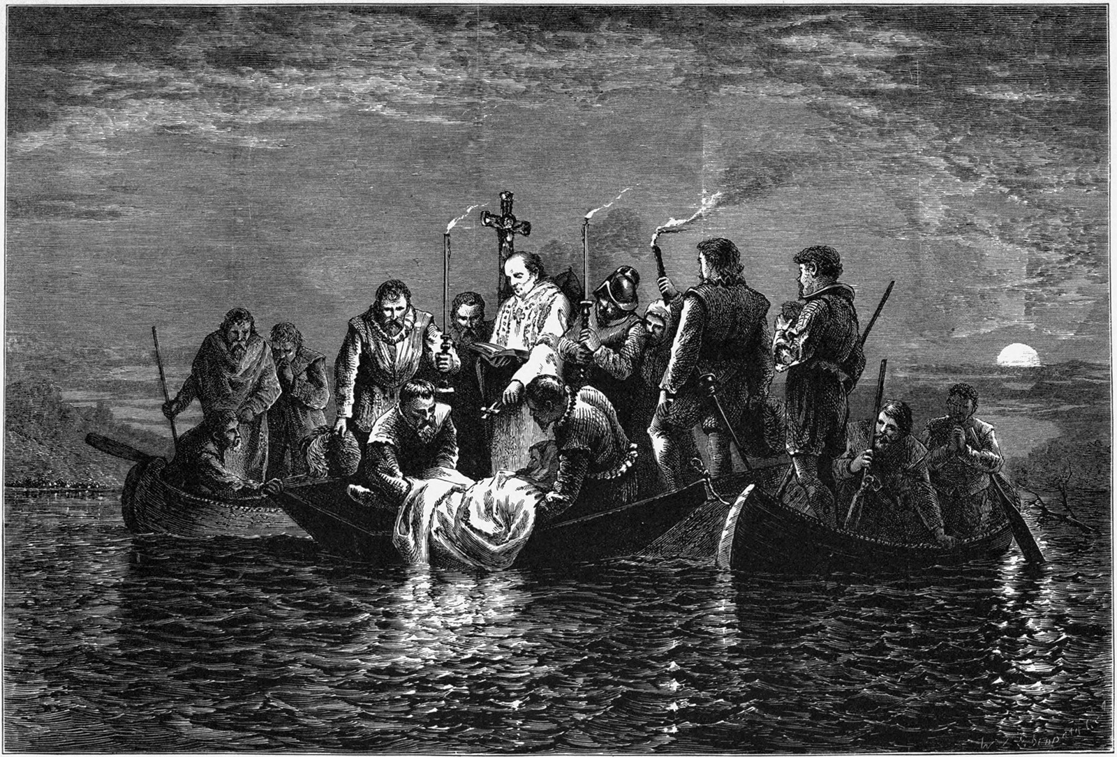 Depiction of the burial of Hernando de Soto. By William A. Crafts (1876). Wikipedia.