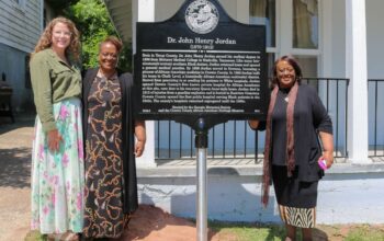 Left to right, Breana James, Program Manager, Georgia Historical Society; Velma L. Alexander and Rev. Dr. Valerie J. Alexander, owners of the former hospital property.