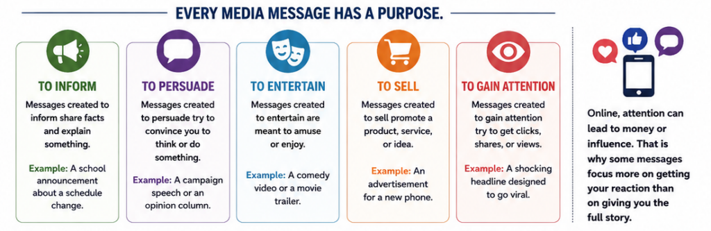 Chart labeleed Every Media Message has a Purpose.