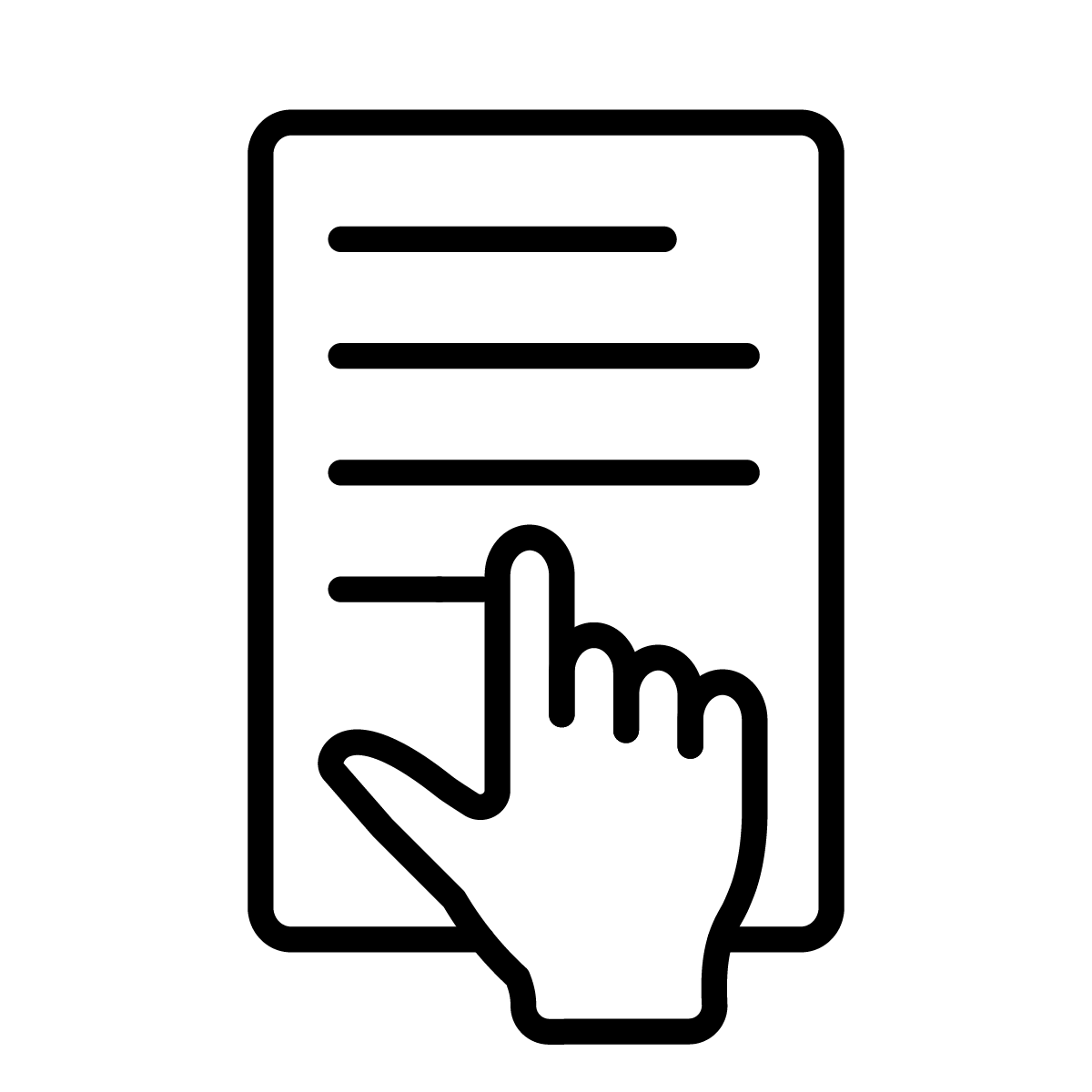 Icon with hand pointing to paper